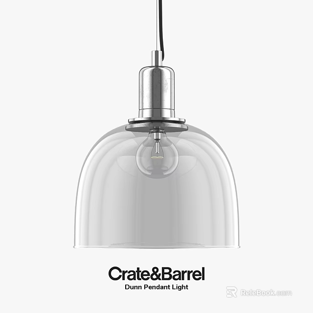 Crate and Barrel Modern Pendant Light with Silver Metallic Finish and Clear Glass Shade 3d model 