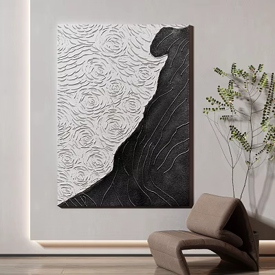 Modern Interior Decor With Black And White Relief Painting Plant And Chair 3d model