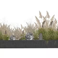 Bonsai Potted Plants With Various Greenery And Decorative Glowing Orbs In Stone Container