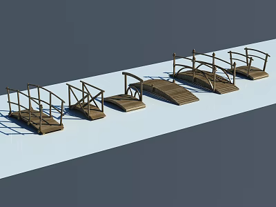 Wooden Bridge Models With Different Designs On Light Blue Platform And Dark Blue Background 3d model