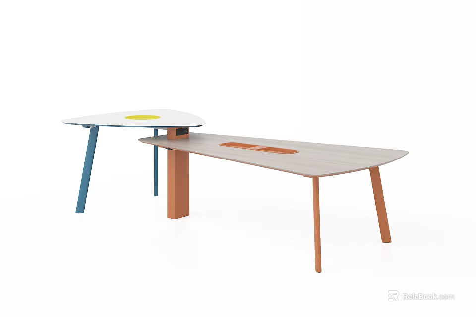 Modern Tables With Blue Brown Legs White Light Surfaces And Color Accents 3d model 