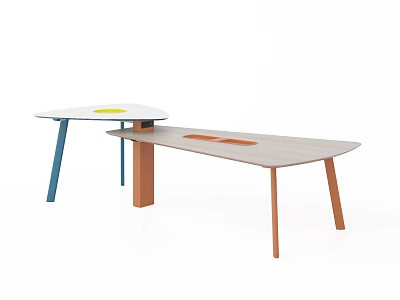 Modern Tables With Blue Brown Legs White Light Surfaces And Color Accents 3d model