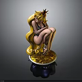 Anime Female Figure With Long Blonde Hair Crown Black Bikini Sitting On Golden Base
