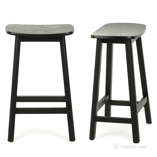 Black Wooden Bar Stools with Modern Design Oval Seat and Four Legs for Kitchen Island 3d model 