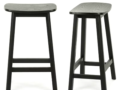 Black Wooden Bar Stools with Modern Design Oval Seat and Four Legs for Kitchen Island 3d model