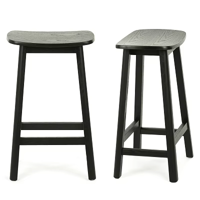 Black Wooden Bar Stools with Modern Design Oval Seat and Four Legs for Kitchen Island 3d model