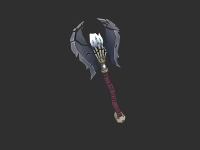 Mythical Battle Axe With Curved Gray Blades White Crystal And Red Decorative Handle 3d model