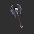 Mythical Battle Axe With Curved Gray Blades White Crystal And Red Decorative Handle