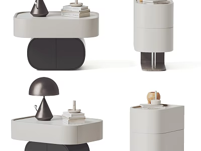 Various Modern Bedside Table Designs With Storage Drawer And Decorative Elements On White Black Finish 3d model