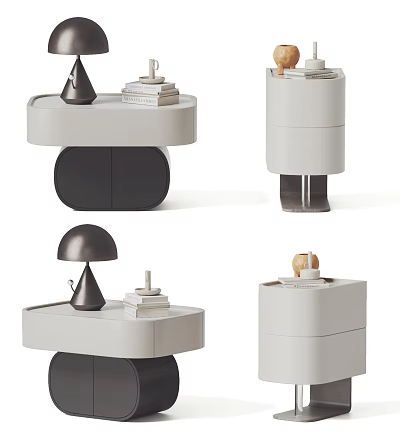 Various Modern Bedside Table Designs With Storage Drawer And Decorative Elements On White Black Finish 3d model