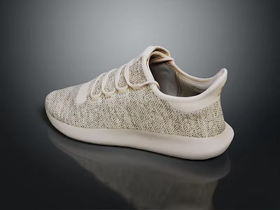 Beige Knit Casual Shoes With White Sole And Lace Up Design 3d model