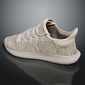 Beige Knit Casual Shoes With White Sole And Lace Up Design