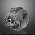 Futuristic Spherical Mechanical Device With Circular Lens Metallic Details And Surface Patterns