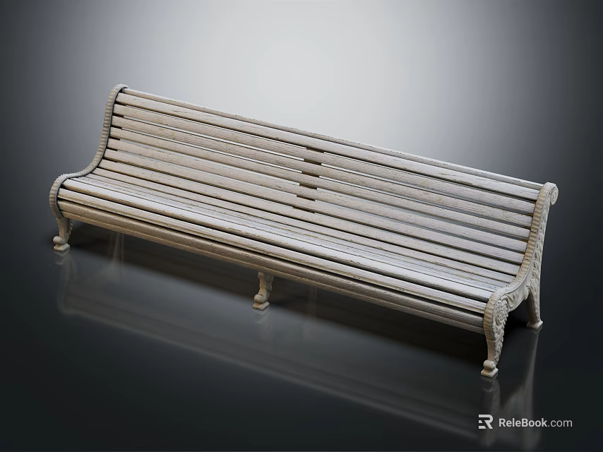 Outdoor Bench with Wooden Slats and Metal Frame Simple Design 3d model 