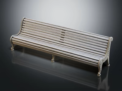 Outdoor Bench with Wooden Slats and Metal Frame Simple Design 3d model