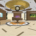 Elegant Hotel Lobby Interior With Chandelier Reception Desk Flower Arrangement And Patterned Floor