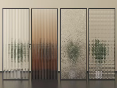 Modern Glass Room Dividers With Various Textures And Plants Behind 3d model