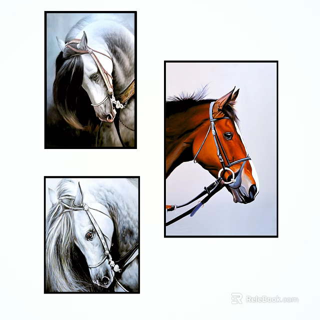 Animal Paintings Featuring Horse Portraits With Different Colors And Detailed Head Shots 3d model 