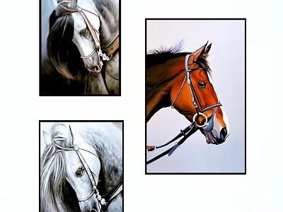 Animal Paintings Featuring Horse Portraits With Different Colors And Detailed Head Shots 3d model