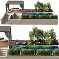 Serene Courtyard Garden With Pool Hedges Trees Pavilion And Wooden Deck Loungers