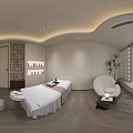 Modern SPA Sauna Room With Massage Bed White Bathrobe Soft Lighting And Macramé Decor