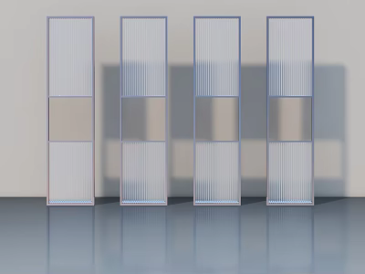 Modern Interior Swing Doors Featuring Striped Glass Panels And Reflective Floor 3d model