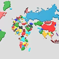 Colorful 3D World Map With Various Colored Countries And Detailed Continents