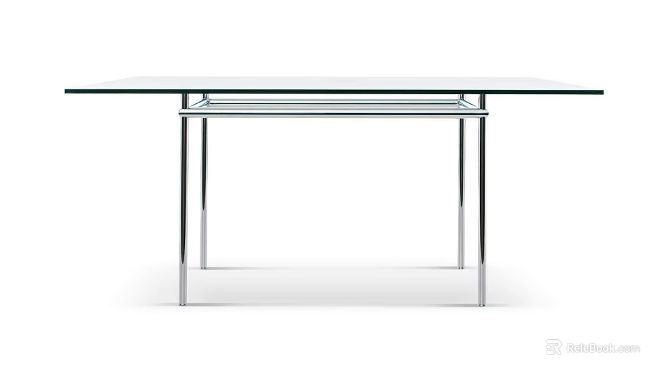 Modern Transparent Glass Table With Sleek Chrome Metal Legs And Minimalist Design 3d model 