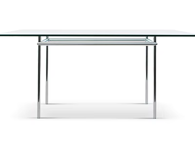 Modern Transparent Glass Table With Sleek Chrome Metal Legs And Minimalist Design 3d model