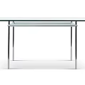 Modern Transparent Glass Table With Sleek Chrome Metal Legs And Minimalist Design