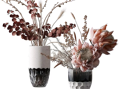 Decorative Ornament Set With Modern Vases Pink Protea And Red Eucalyptus Arrangements 3d model
