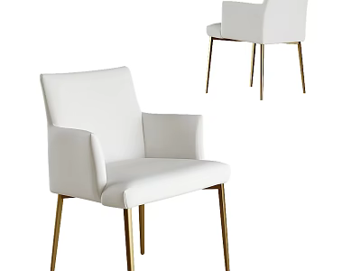 Modern White Upholstered Leisure Chair with Gold Metal Legs and Stylish Design 3d model