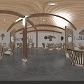 Hotel Lobby Interior Design With Wooden Ceiling Beams Stone Reception Desk And Traditional Decorations