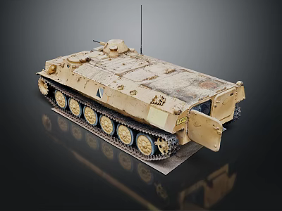 Military Armored Tank With Desert Tan Weathered Surface Turret Antenna And Metal Tracks 3d model