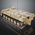 Military Armored Tank With Desert Tan Weathered Surface Turret Antenna And Metal Tracks