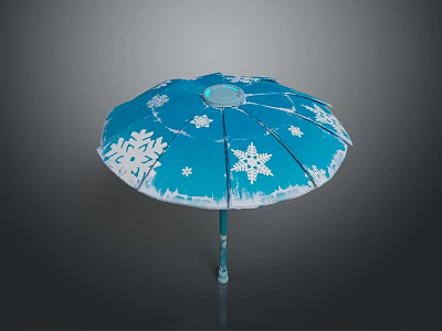 Beautiful Winter Landscape Design On Blue Umbrella With White Snowflake Patterns 3d model