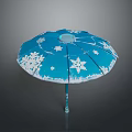 Beautiful Winter Landscape Design On Blue Umbrella With White Snowflake Patterns