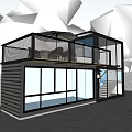 Modern Container Station Structure Featuring Two Story Design Glass Windows And Trees 3d model