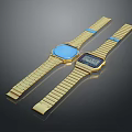 Stylish Golden Strap Watches With Blue Analog Dial And Digital Display Design