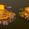 Detailed Yellow 3D Tank Model With Turret Cannon Headlights And Tracks