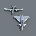 Two Military Fighter Jets in Gray Static Display with Different Wing Designs 3d model