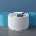 Medical Device White Central Unit Blue Side Cylinders Circular Top Colorful Patterns and Black Tablet