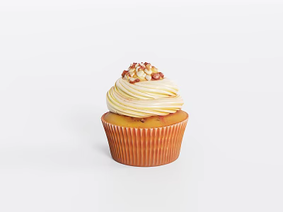 Delicious Cupcake With Swirled Vanilla Cream And Crushed Nuts On Orange Liner 3d model