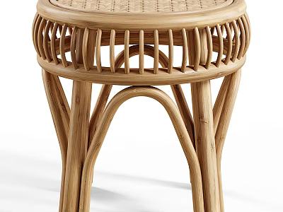 Natural Rattan Side Table With Round Top And Curved Legs Design 3d model