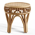 Natural Rattan Side Table With Round Top And Curved Legs Design