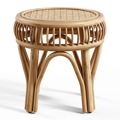 Natural Rattan Side Table With Round Top And Curved Legs Design 3d model