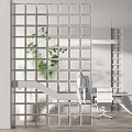 Modern Interior Partition With Various Geometric Grid Designs And Indoor Plants 3d model
