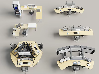 Modern Office Desk Designs With Curved And Rectangular Workstations And Ergonomic Chairs 3d model