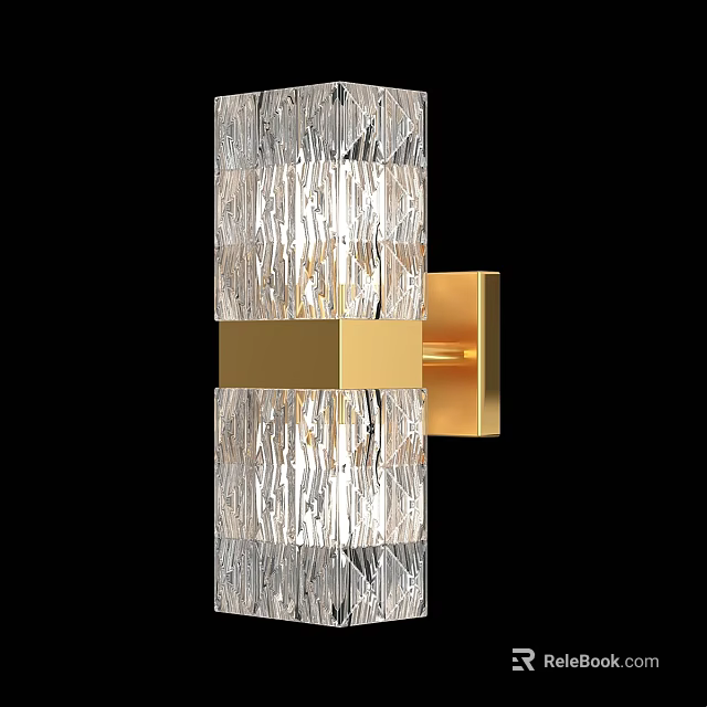 Elegant Modern Crystal Wall Light With Textured Clear Glass And Gold Square Mounting Base 3d model 
