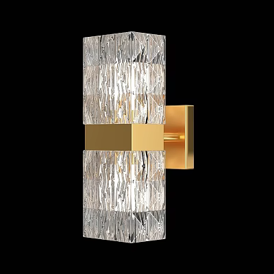 Elegant Modern Crystal Wall Light With Textured Clear Glass And Gold Square Mounting Base 3d model